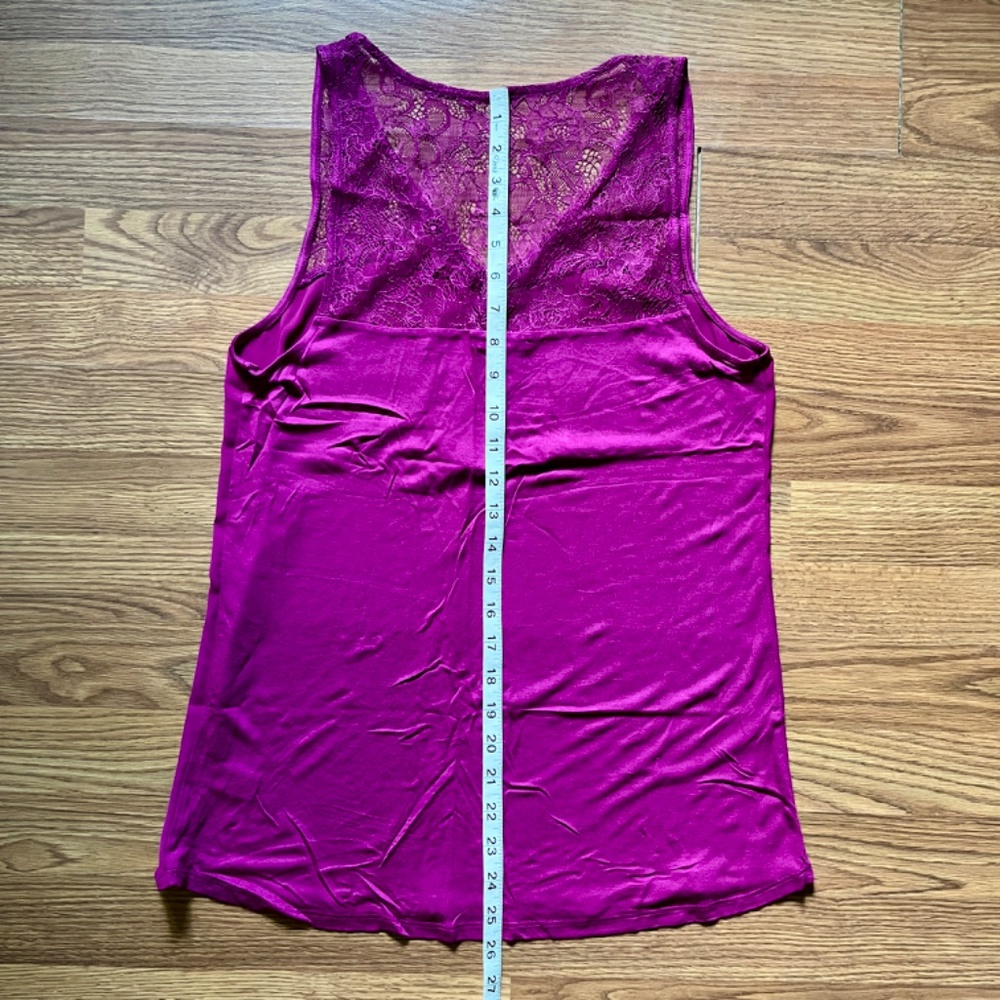 Women's Hot Pink Sleeveless Blouse Long Tank Top Lace Barbiecore Fuchsia 90s - Picture 7 of 9
